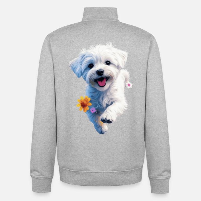 Maltesischer Welpe springt - 2 - 🐾 - Unisex Organic Zip Sweatshirt von Stanley/Stella - Grau meliert