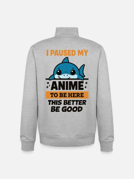 I Paused Anime – Blahaj - Unisex Organic Zip Sweatshirt by Stanley/Stella - heather grey