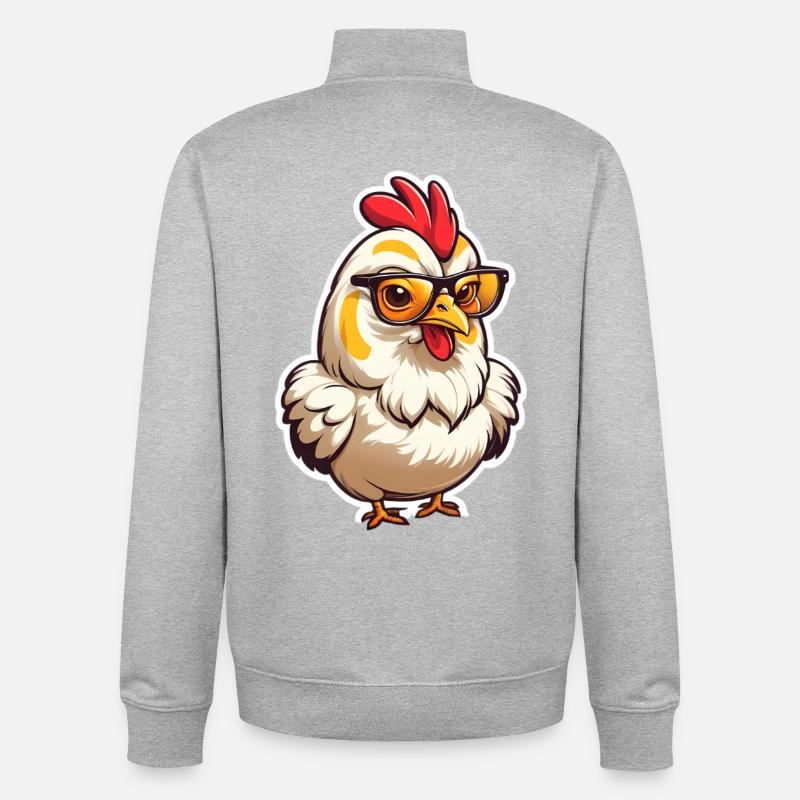 Dessin animé de poulet à lunettes - Sweat zippé unisexe en coton bio Stanley/Stella - gris chiné