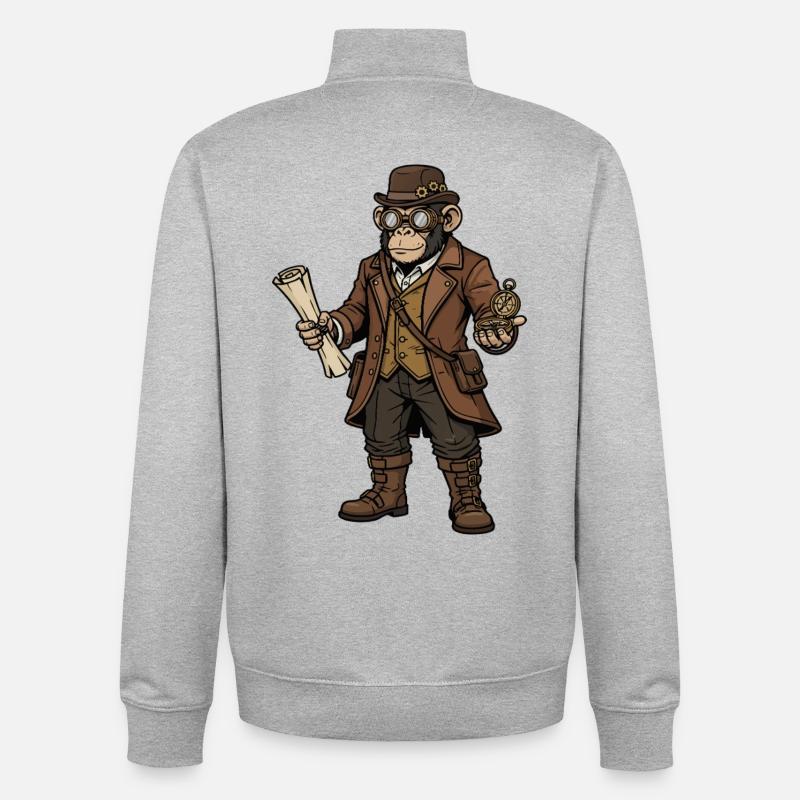 Singe Explorateur Steampunk Aventure Rétro - Sweat zippé unisexe en coton bio Stanley/Stella - gris chiné