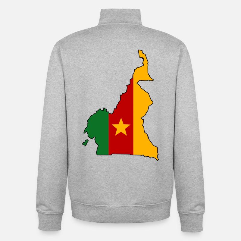 Carte du drapeau du Cameroun - Sweat zippé unisexe en coton bio Stanley/Stella - gris chiné