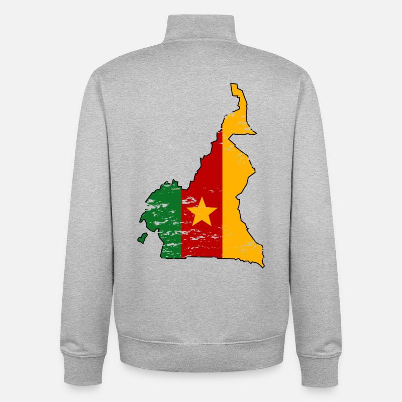 Carte du drapeau du Cameroun utilisée - Sweat zippé unisexe en coton bio Stanley/Stella - gris chiné