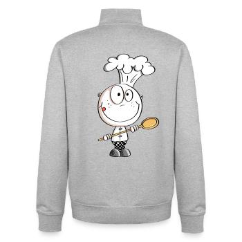 Caricature de chef stick figure - Sweat zippé unisexe en coton bio Stanley/Stella - gris chiné - Dos - AI Model Male 185 light (185cm)