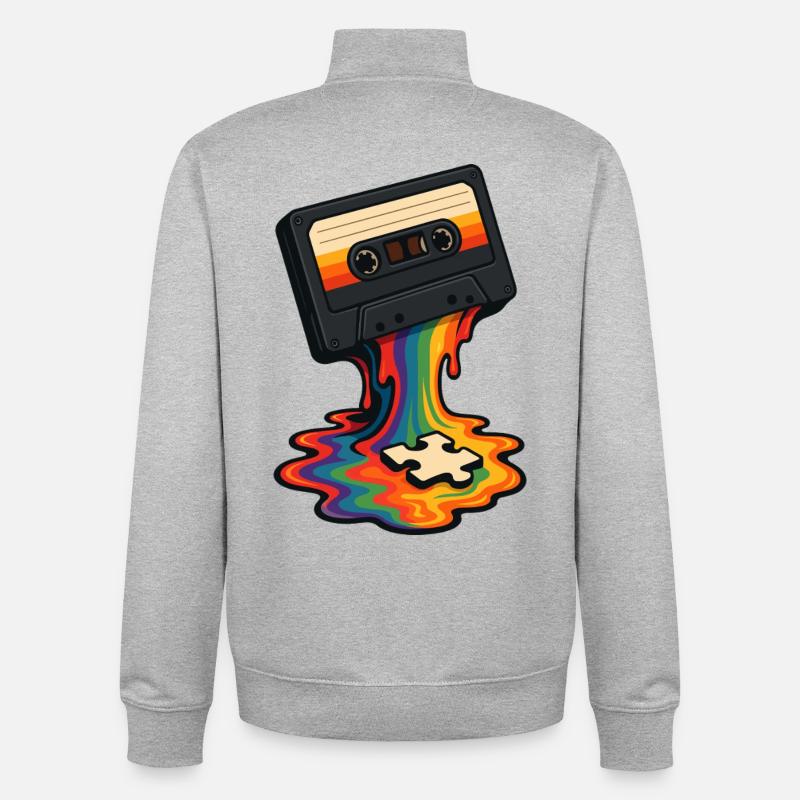 Rainbow Cassette Melt Puzzle - Sweat zippé unisexe en coton bio Stanley/Stella - gris chiné