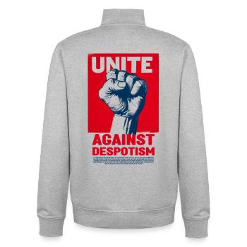 Unis contre le despotisme - Sweat zippé unisexe en coton bio Stanley/Stella - gris chiné - Dos - AI Model Male 185 light (185cm)