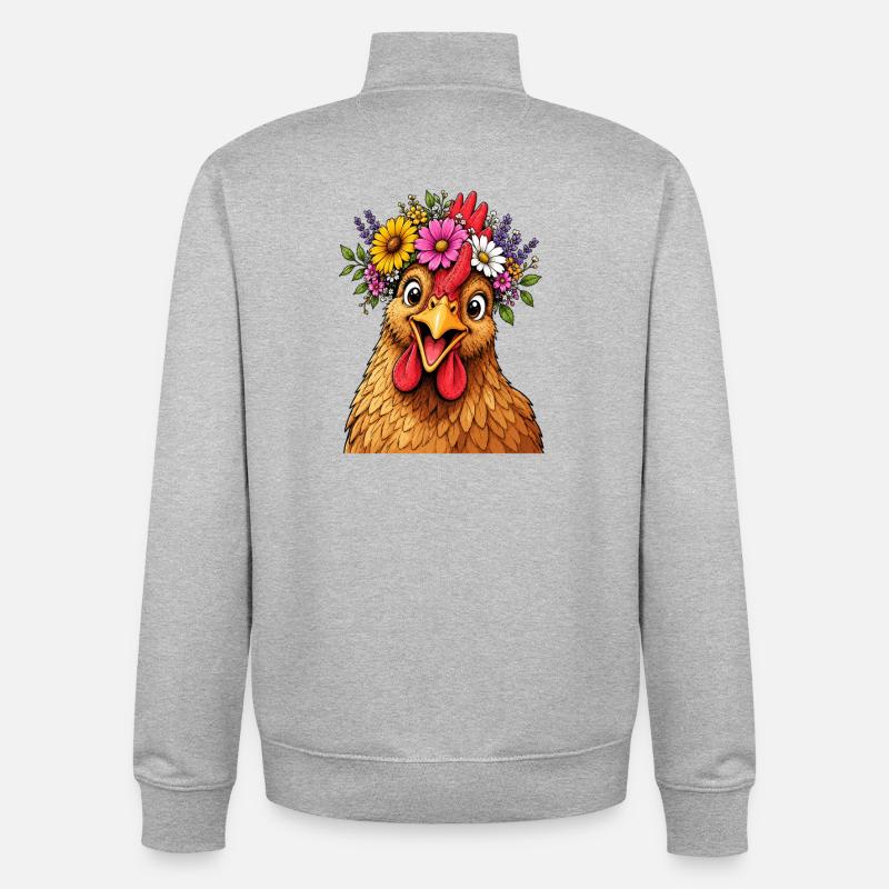 Huhn mit Blumenschmuck  - Unisex Organic Zip Sweatshirt von Stanley/Stella - Grau meliert