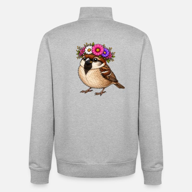 Vogel mit Blumenschmuck  - Unisex Organic Zip Sweatshirt von Stanley/Stella - Grau meliert
