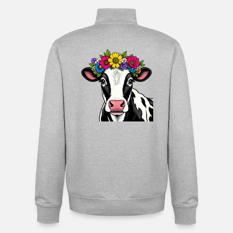 Kuh mit Blumenschmuck - Unisex Organic Zip Sweatshirt von Stanley/Stella - Grau meliert