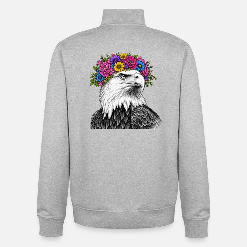 Flower Crown Eagle Portrait - Unisex Organic Zip Sweatshirt by Stanley/Stella - heather grey