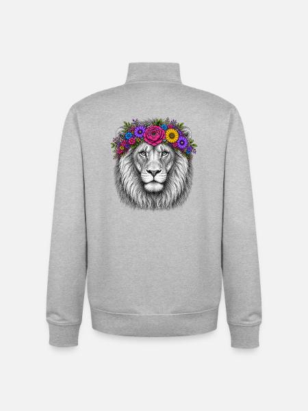 Lion head with flower wreath - Unisex Organic Zip Sweatshirt by Stanley/Stella - heather grey