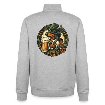 Dackel mit Bierkrug in Lederhosen - Unisex Organic Zip Sweatshirt von Stanley/Stella - Grau meliert - Hinten - AI Model Male 185 light (185cm)