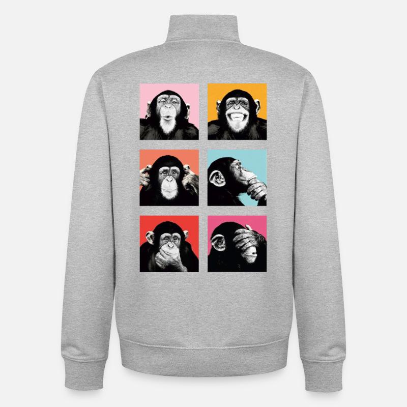 Pop-Art Affe Farbexplosion - Unisex Organic Zip Sweatshirt von Stanley/Stella - Grau meliert
