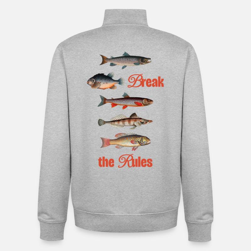 Break the Rules – Retro Fish Art - Unisex Organic Zip Sweatshirt von Stanley/Stella - Grau meliert