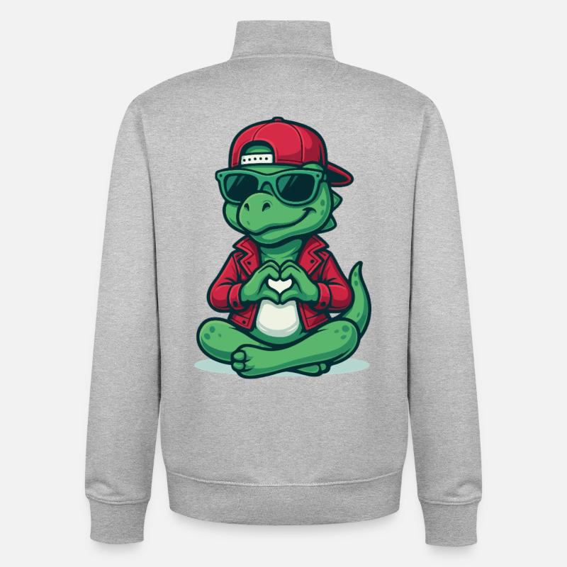 Vibrations de cœur de dinosaure - Sweat zippé unisexe en coton bio Stanley/Stella - gris chiné