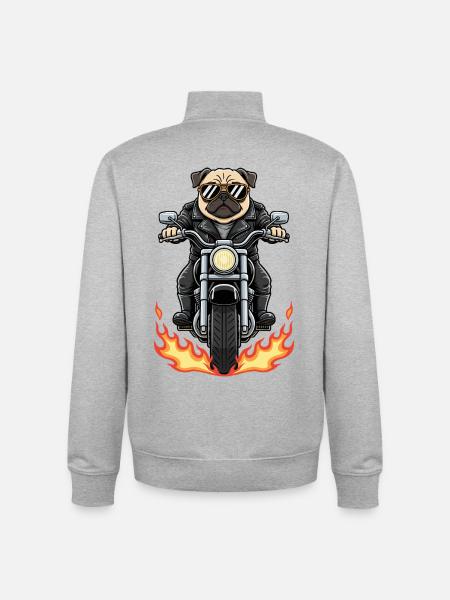 Cool Biker Pug Motorcycle Flammes - Sweat zippé unisexe en coton bio Stanley/Stella - gris chiné