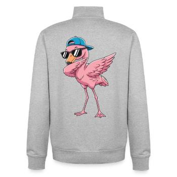 Art de dessin animé Cool Dabbing Flamingo - Sweat zippé unisexe en coton bio Stanley/Stella - gris chiné - Dos - AI Model Male 185 light (185cm)