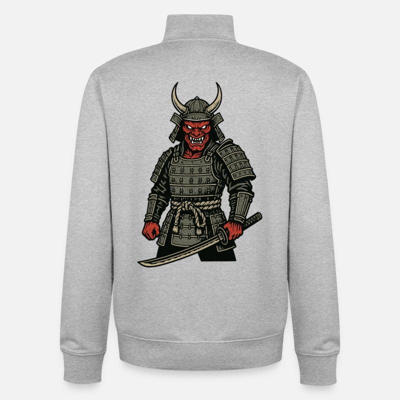 Oni Samurai - Dämonischer Krieger - Unisex Organic Zip Sweatshirt von Stanley/Stella - Grau meliert