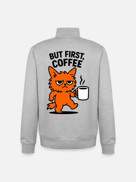 But first coffee cat - Unisex Organic Zip Sweatshirt von Stanley/Stella - Grau meliert