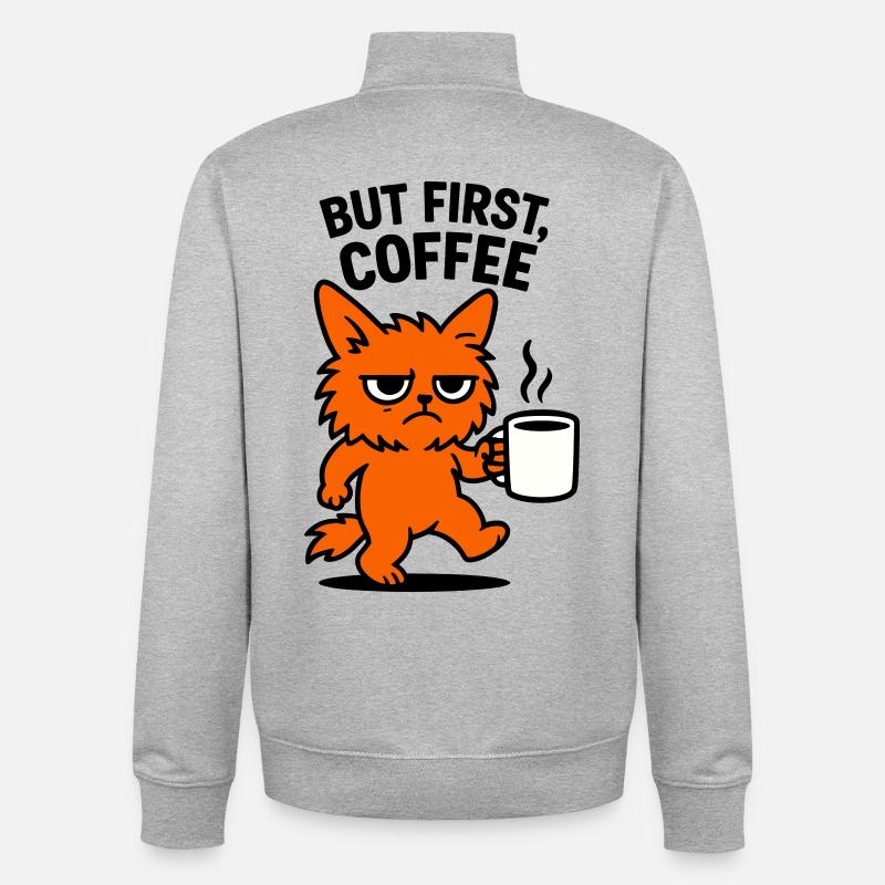 Mais d’abord chat café - Sweat zippé unisexe en coton bio Stanley/Stella - gris chiné