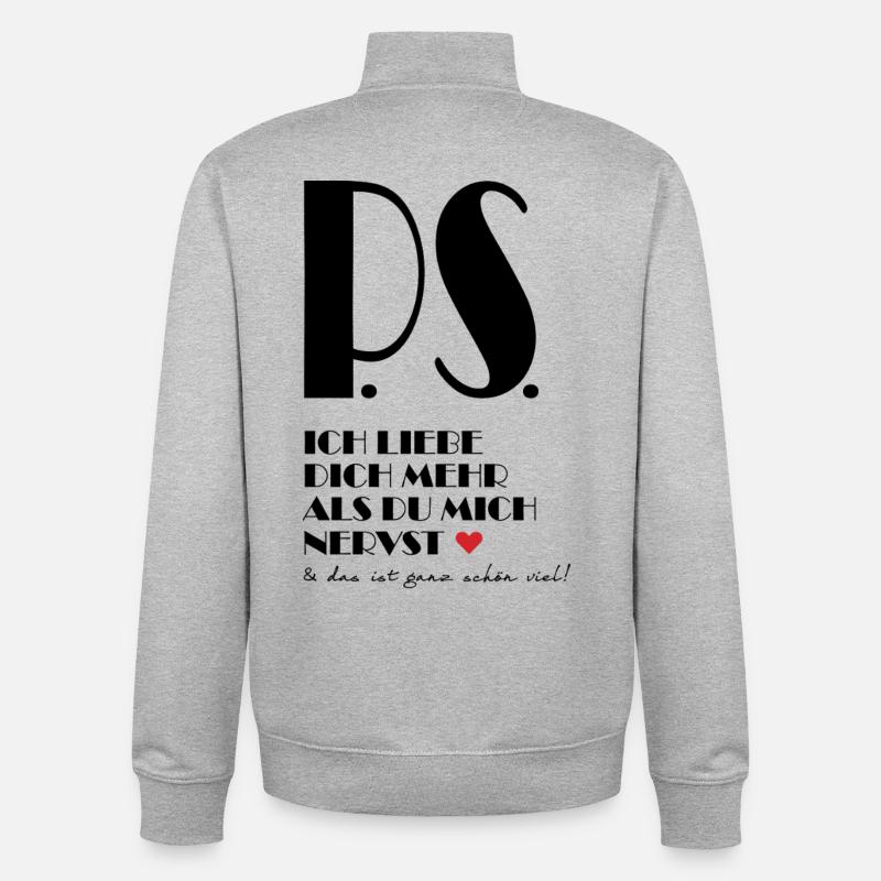 Je t’aime plus que tu ne m’agaces - Sweat zippé unisexe en coton bio Stanley/Stella - gris chiné