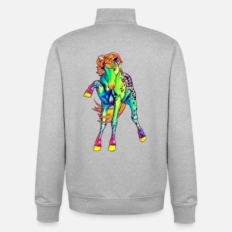 Cheval néon - Sweat zippé unisexe en coton bio Stanley/Stella - gris chiné