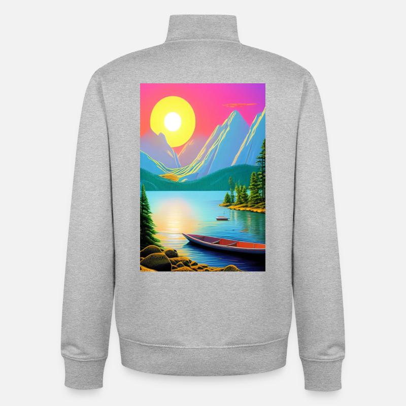Landschaft mit See, Boot und Berge - Unisex Organic Zip Sweatshirt von Stanley/Stella - Grau meliert
