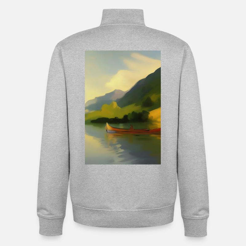 Landschaft mit See, Boot und Berge - Unisex Organic Zip Sweatshirt von Stanley/Stella - Grau meliert