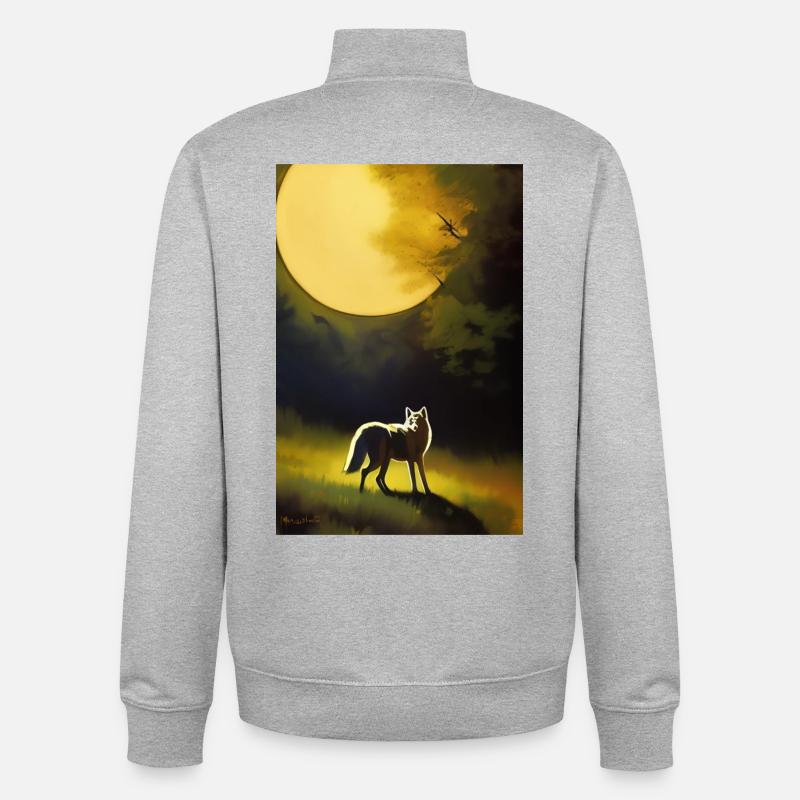 Le loup et la lune - Sweat zippé unisexe en coton bio Stanley/Stella - gris chiné