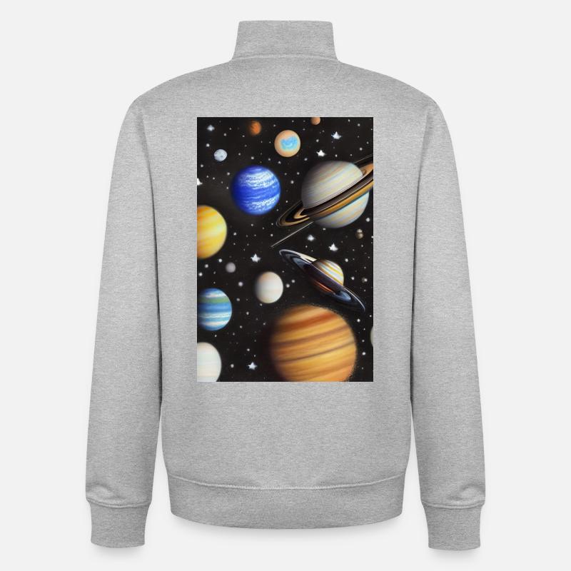 Espace et planètes - Sweat zippé unisexe en coton bio Stanley/Stella - gris chiné