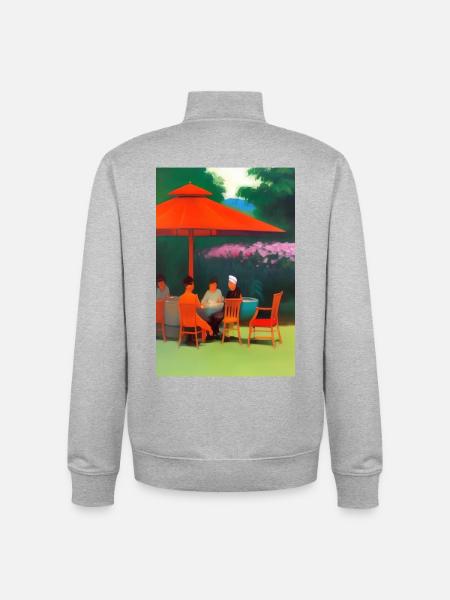 Outdoor Asian Cafe - Unisex Organic Zip Sweatshirt by Stanley/Stella - heather grey