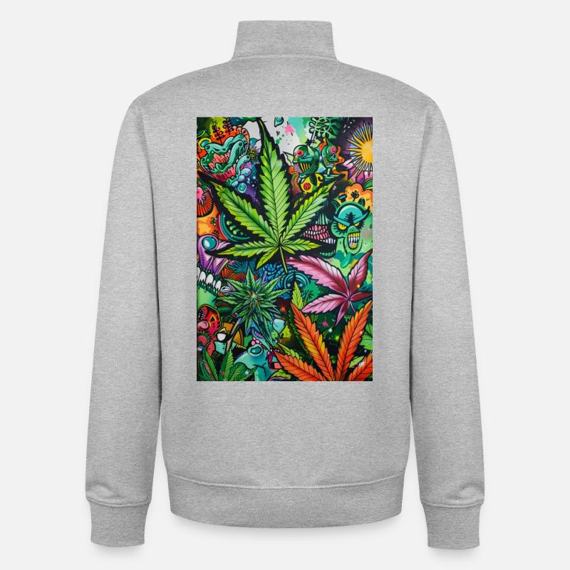 Psychedelic Leaf World - Sweat zippé unisexe en coton bio Stanley/Stella - gris chiné