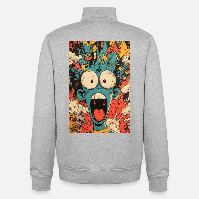 Monstre bleu dans la tornade du chaos - Sweat zippé unisexe en coton bio Stanley/Stella - gris chiné