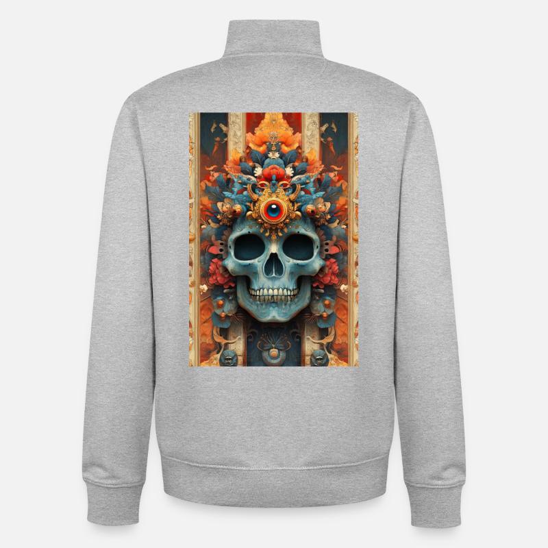 Blumenkrone-Schädel mit drittem Auge - Unisex Organic Zip Sweatshirt von Stanley/Stella - Grau meliert
