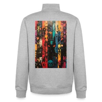 Farbige Schädel-Panel-Kunst - Unisex Organic Zip Sweatshirt von Stanley/Stella - Grau meliert - Hinten - AI Model Male 185 light (185cm)