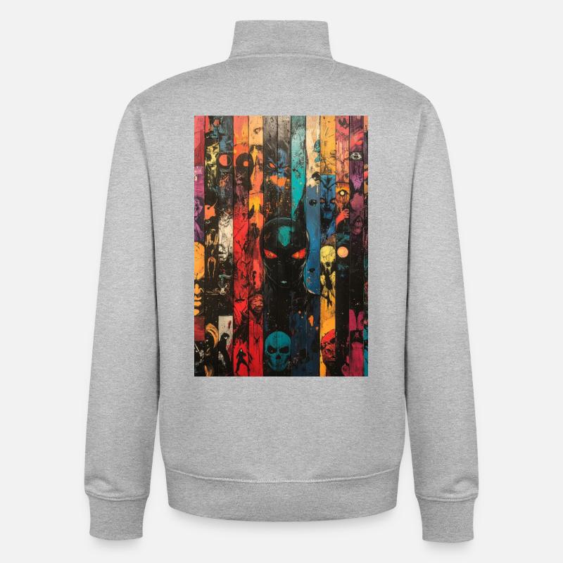 Illustration de panneau de crâne coloré - Sweat zippé unisexe en coton bio Stanley/Stella - gris chiné