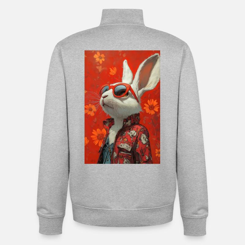 Roter Bunny mit Sonnenbrille - Unisex Organic Zip Sweatshirt von Stanley/Stella - Grau meliert
