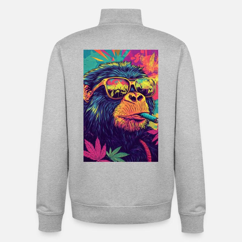 Psychedelischer Affe mit Sonnenbrille - Unisex Organic Zip Sweatshirt von Stanley/Stella - Grau meliert