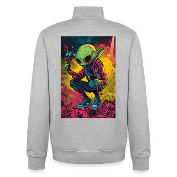 Néonalie dans la jungle des couleurs - Sweat zippé unisexe en coton bio Stanley/Stella - gris chiné - Dos - AI Model Male 185 light (185cm)