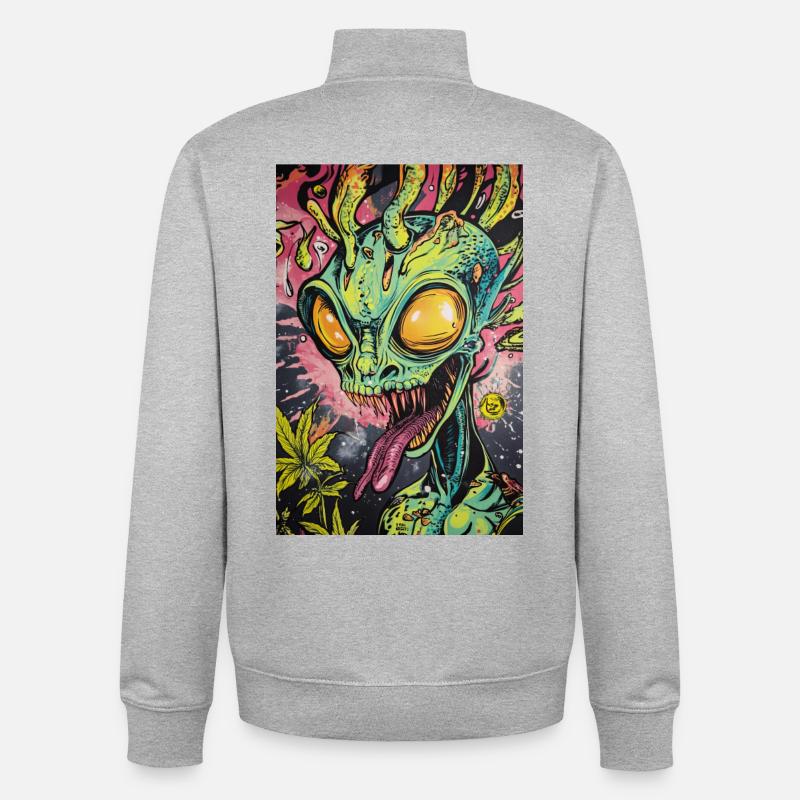 Psychedelic Alien Neon Graffiti - Unisex Organic Zip Sweatshirt by Stanley/Stella - heather grey