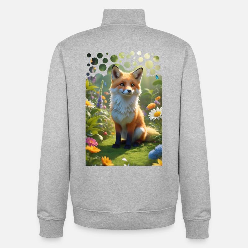 Frecher süßer Fuchs auf einer Wiese mit Blumen - Unisex Organic Zip Sweatshirt von Stanley/Stella - Grau meliert