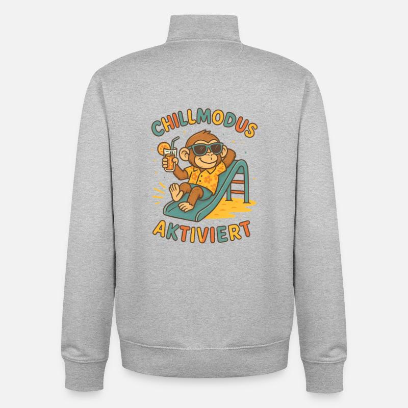 Monkey activé pour le mode détente - Sweat zippé unisexe en coton bio Stanley/Stella - gris chiné