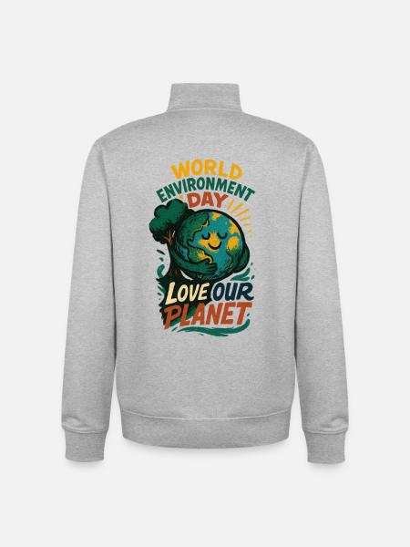 Earth Hugging Tree for World Environment Day - Unisex Organic Zip Sweatshirt by Stanley/Stella - heather grey