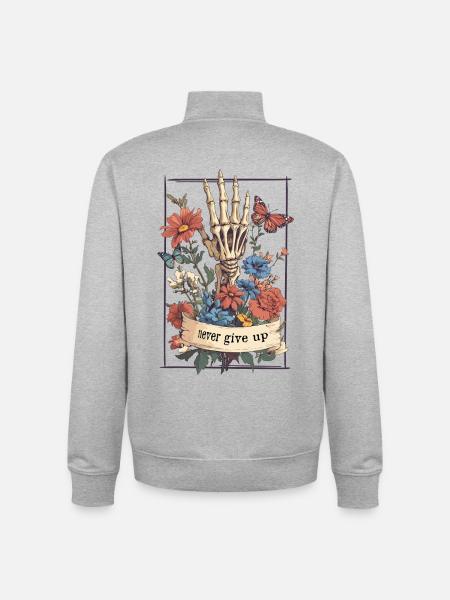 Skeleton Flowers Butterfly - Unisex Organic Zip Sweatshirt by Stanley/Stella - heather grey