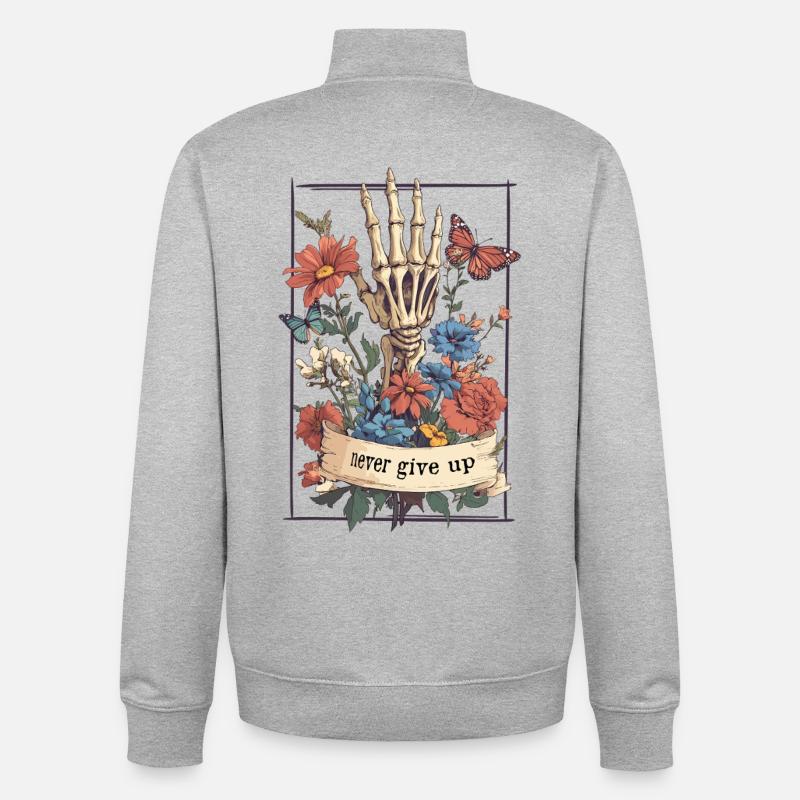 Squelette Fleurs Papillon - Sweat zippé unisexe en coton bio Stanley/Stella - gris chiné