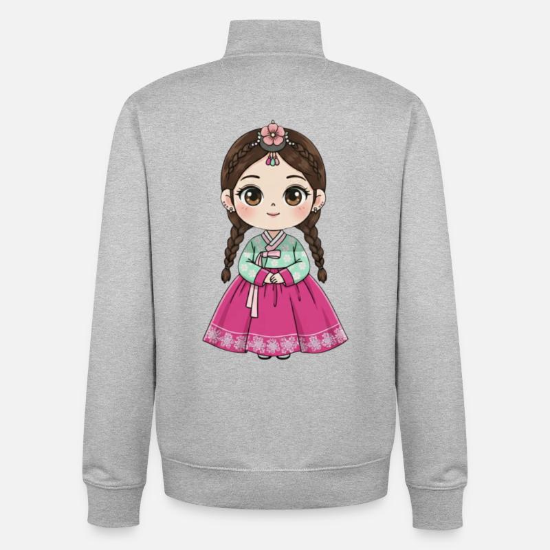 Chibi Hanbok Candy Dream Chaewon - Unisex Organic Zip Sweatshirt by Stanley/Stella - heather grey