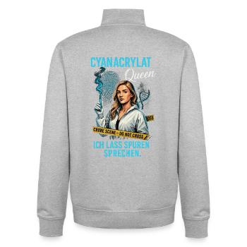 Cyanoacrylate Queen – Traces Speak - Unisex Organic Zip Sweatshirt by Stanley/Stella - heather grey - Back - AI Model Male 185 light (185cm)