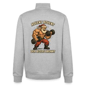 Der Bizeps brennt Weihnachten - Unisex Organic Zip Sweatshirt von Stanley/Stella - Grau meliert - Hinten - AI Model Male 185 light (185cm)