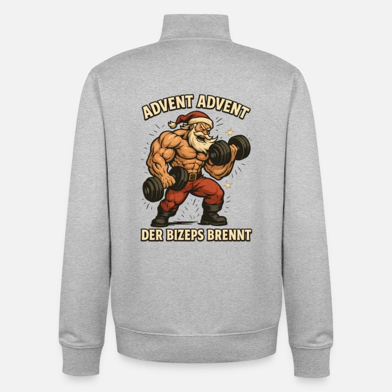 Les biceps brûlent à Noël - Sweat zippé unisexe en coton bio Stanley/Stella - gris chiné