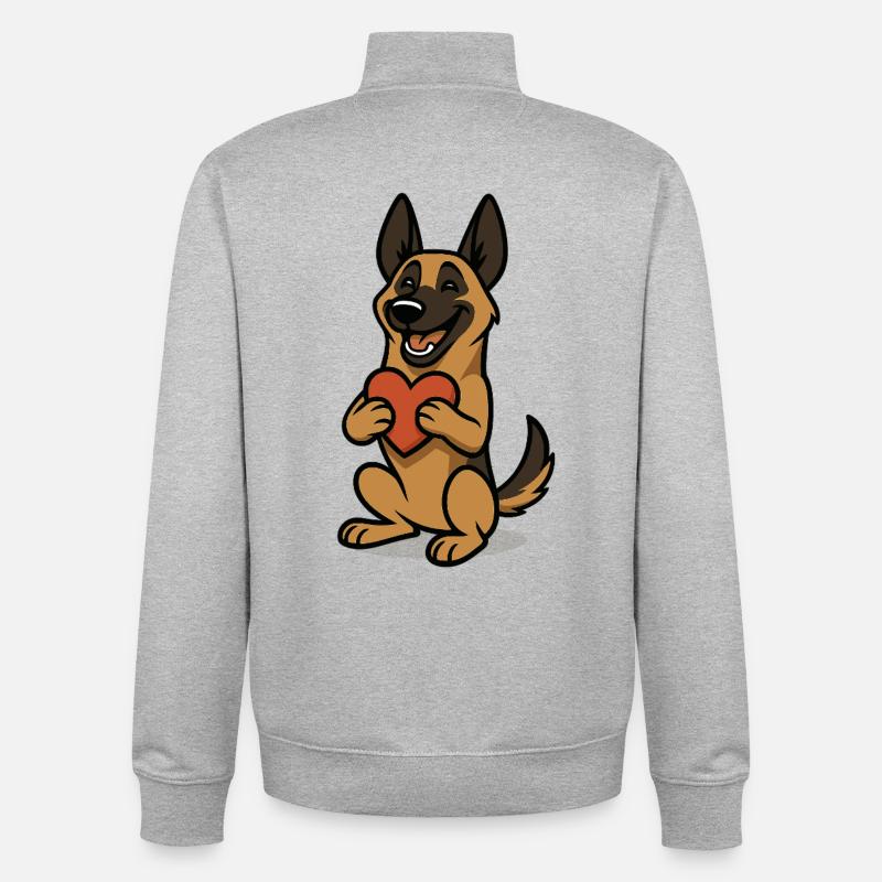 Malinois mit Herz Comic - Unisex Organic Zip Sweatshirt von Stanley/Stella - Grau meliert