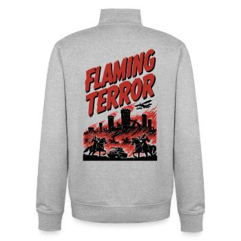 Flaming Terror: City Fire - Unisex Organic Zip Sweatshirt by Stanley/Stella - heather grey - Back - AI Model Male 185 light (185cm)